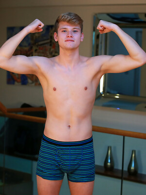 Young Blond Footballer Archie Shows off his Athletic Body & Rock Hard Uncut Cock!