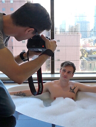 Aussie boy James Bailey soaping up in the hot tub