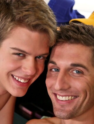 Cute gays Brad Rockwell and Alex Jordan ride each other's knob on a bed